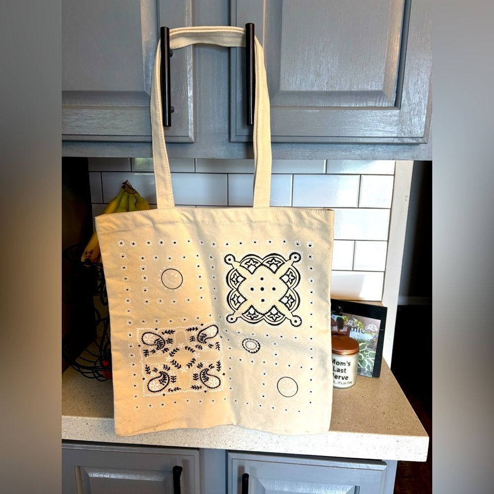 Stylish Cream Tote Bag with Black Bandana Pattern by Madewell